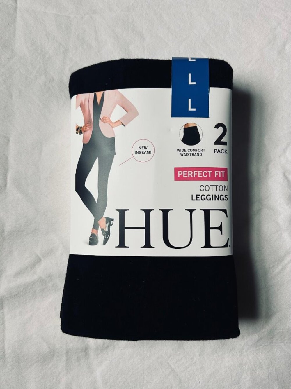 HUE Women’s Cotton Leggings 2 Pack Perfect Fit Size Large NEW